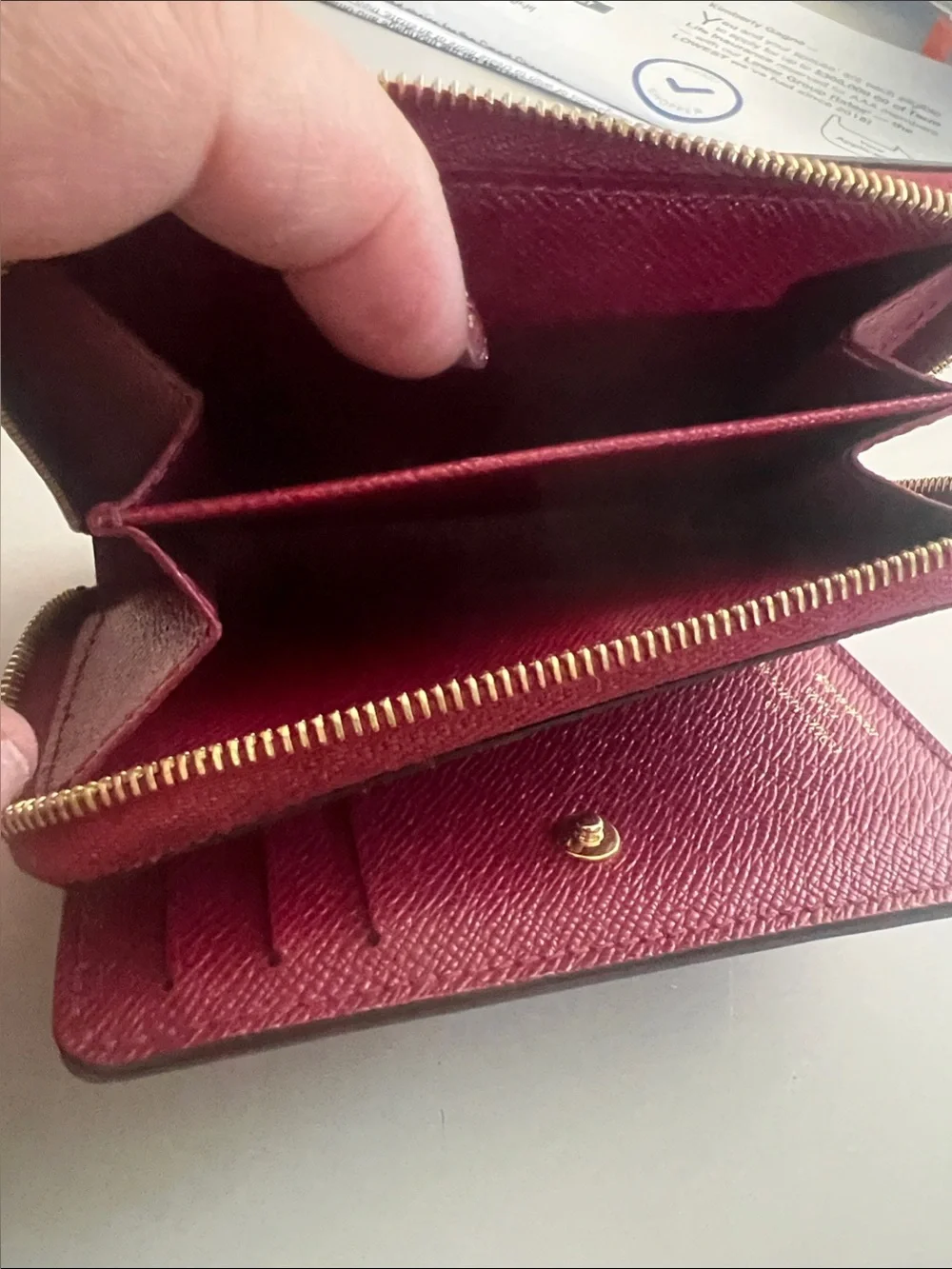 Louis Vuitton Monogram Card Case with Burgundy Pocket and Gold Logo